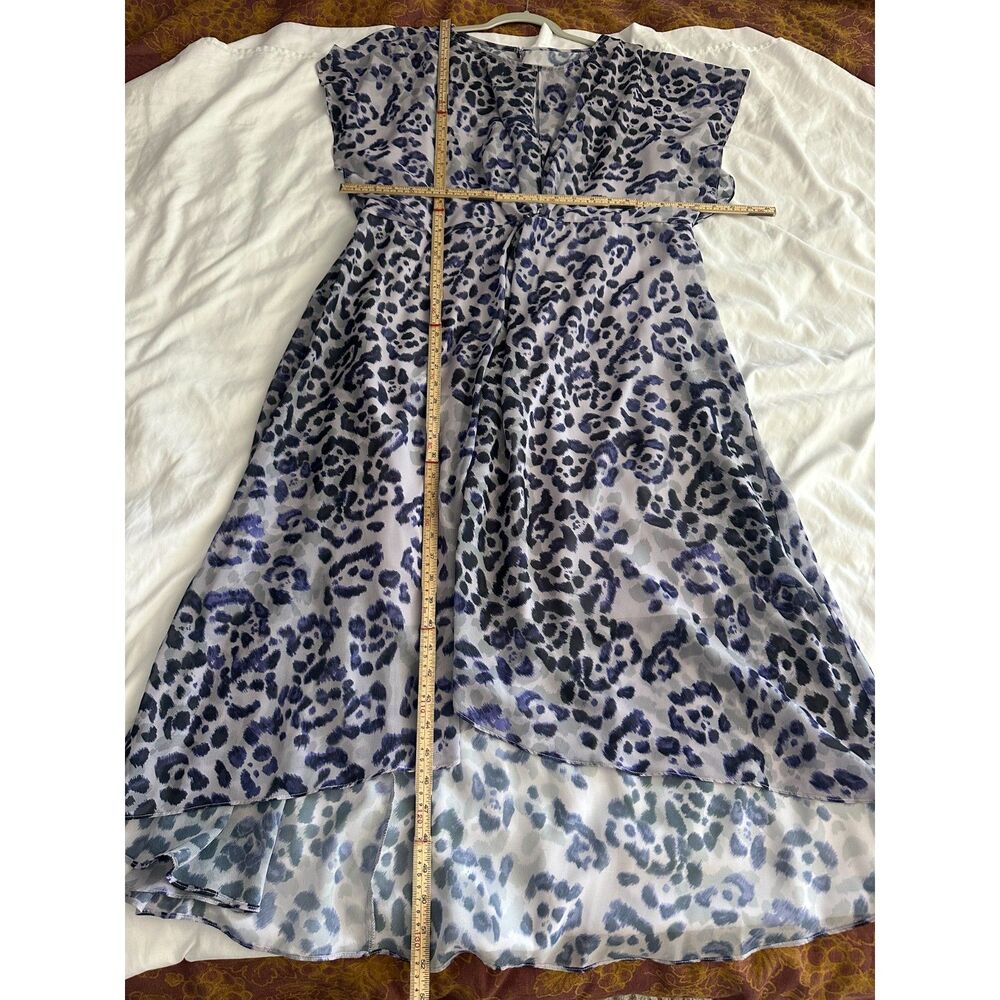 Adrianna Papell Blue Leopard Print Chiffon High Low Maxi Dress 18W XL - Picture 7 of 12